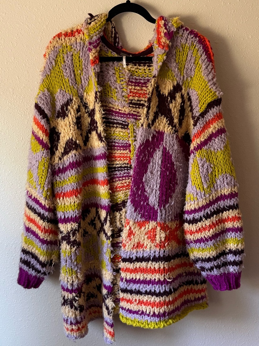 Free People Peggy Pure Purple Multicolor Southwestern Hoodie Knit Cardigan - Picture 3 of 3